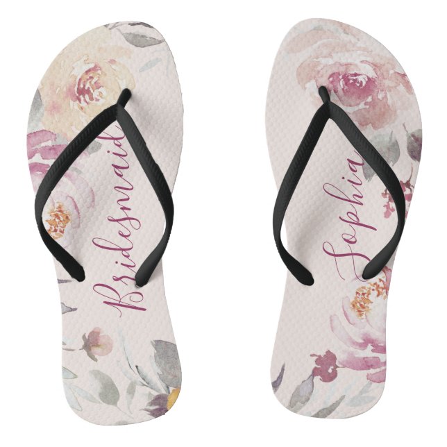 Personalized romantic garden floral bridesmaid flip flops (Footbed)