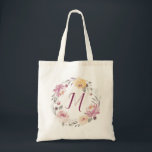 Personalized romantic garden floral monogram tote bag<br><div class="desc">Modern monogram surrounded by watercolor floral wreath in muted pastel yellow,  peach and mauve,  elegant and romantic,   great personalized bridal party gifts.</div>