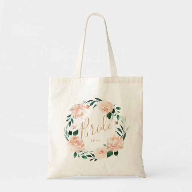 Personalized Romantic garden floral wreath bride Tote Bag (Front)