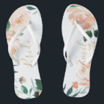 Personalized Romantic garden peach floral bride Flip Flops<br><div class="desc">Modern watercolor peach floral and botanical greenery,  elegant and romantic,  great personalized bridal party gifts for bride to be.</div>