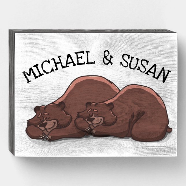 PERSONALIZED ROMANTIC GRIZZLY BEAR WOOD SIGN (Front Horizontal)