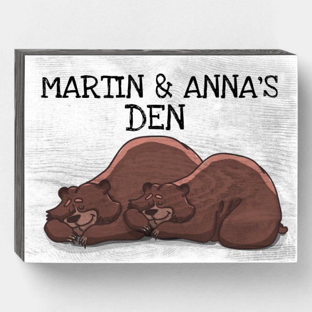 PERSONALIZED ROMANTIC GRIZZLY BEAR WOOD SIGN (Front Horizontal)