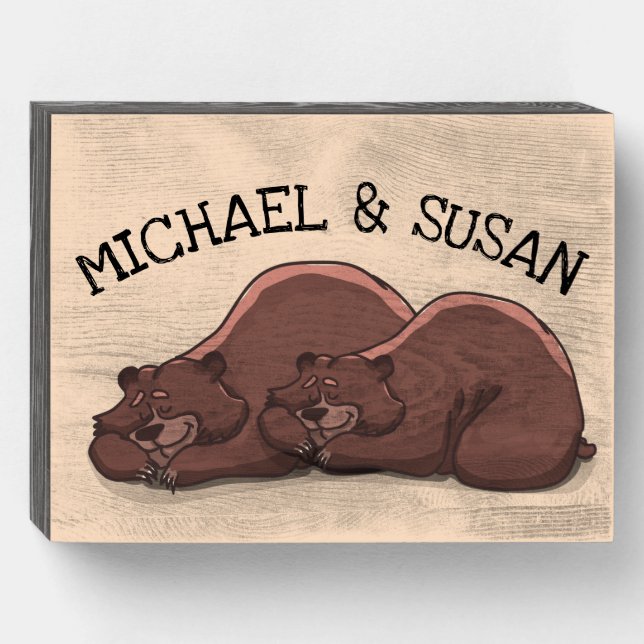 PERSONALIZED ROMANTIC GRIZZLY BEAR WOOD SIGN (Front Horizontal)