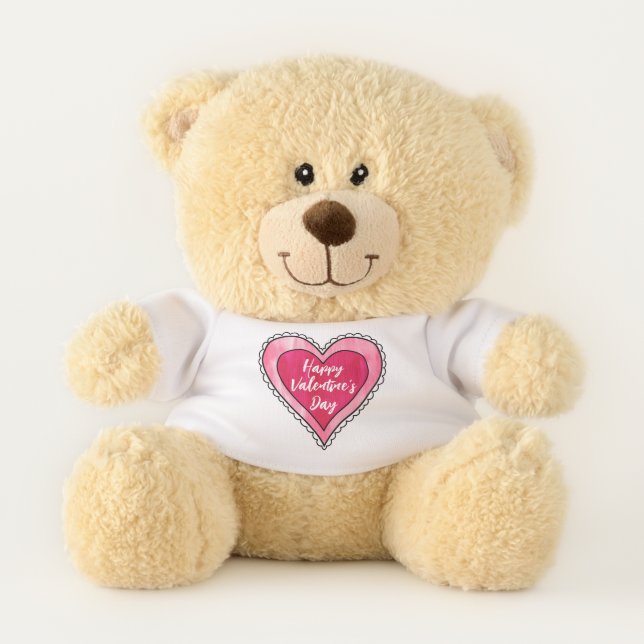 Personalized Romantic Heart Happy Valentines Day Teddy Bear (Front)