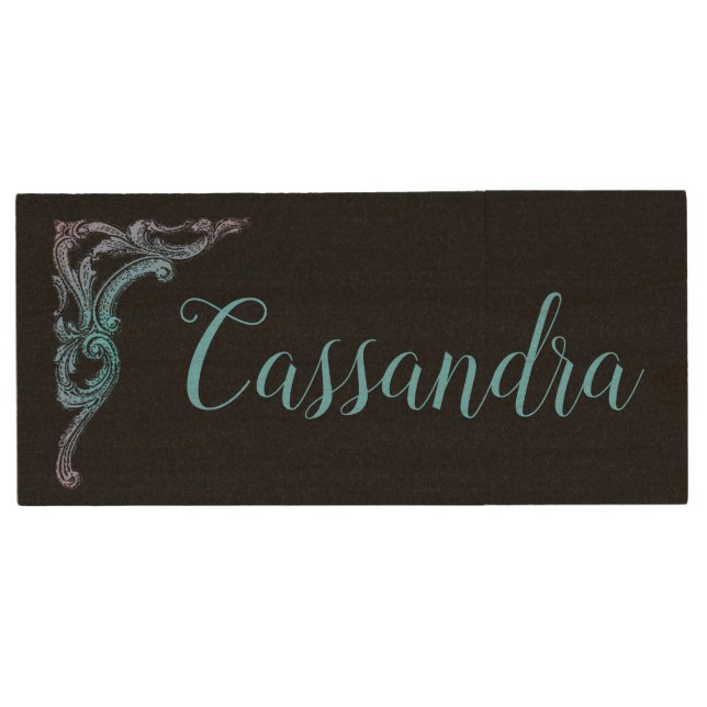 Personalized Romantic Pastel Steampunk  Wood Flash Drive (Front)