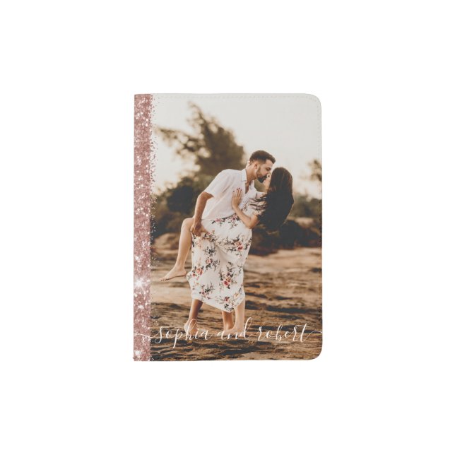 Personalized Romantic Photo Pink Script Custom Passport Holder (Front)