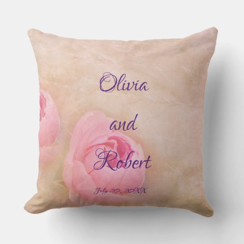 Personalized romantic pink peony throw pillow