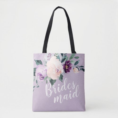 Personalized romantic purple floral bridesmaid tote bag