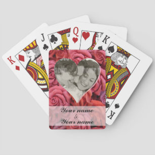 Personalized romantic rose & heart poker cards