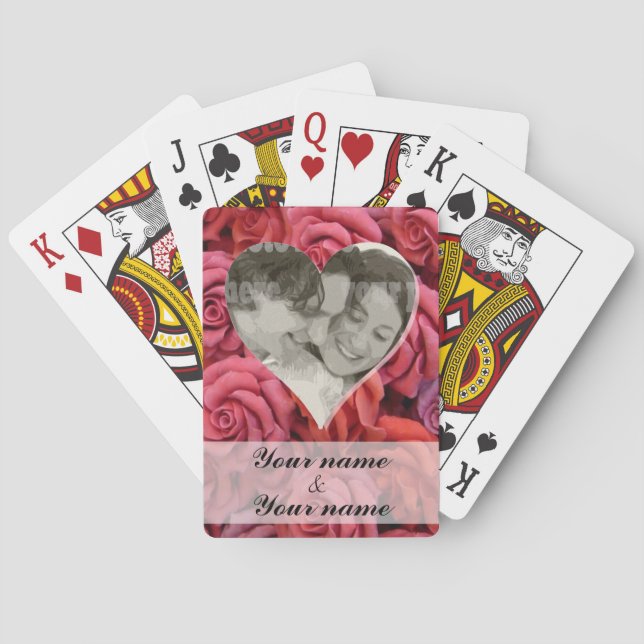 Personalized romantic rose & heart poker cards (Back)