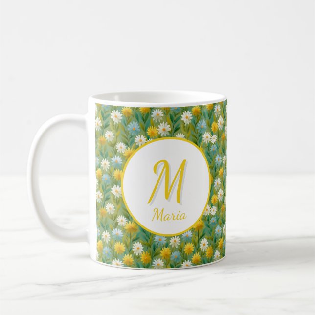 Personalized Romantic Spring Girly Flowers  Coffee Mug (Left)
