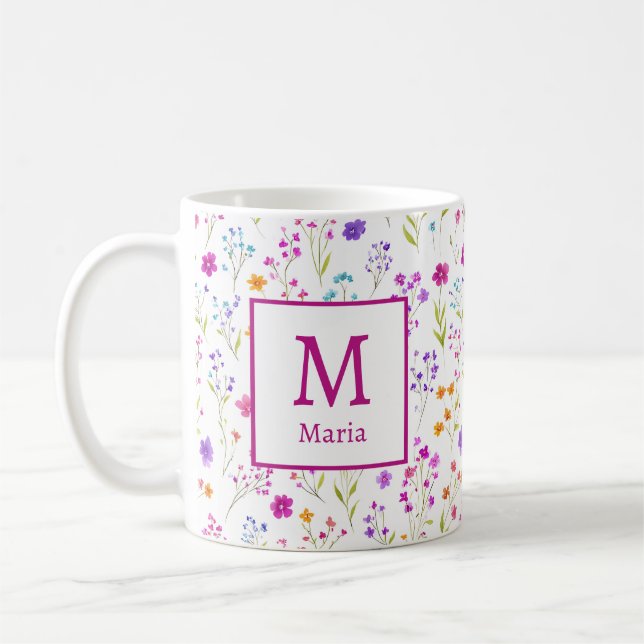 Personalized Romantic Spring Girly Flowers  Coffee Mug (Left)