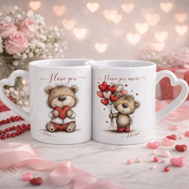 Personalized Romantic Teddy Bear Mug Set  (Creator Uploaded)