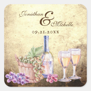 Personalized Romantic Vineyard Winery Wine Wedding Square Sticker