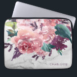 Personalized Romantic Vintage Pink Floral Marble Laptop Sleeve<br><div class="desc">Personalized Romantic Vintage Pink Floral Marble Laptop Sleeve with your name along with hydrangeas and roses in pinks and purples on a chic white marble background.</div>