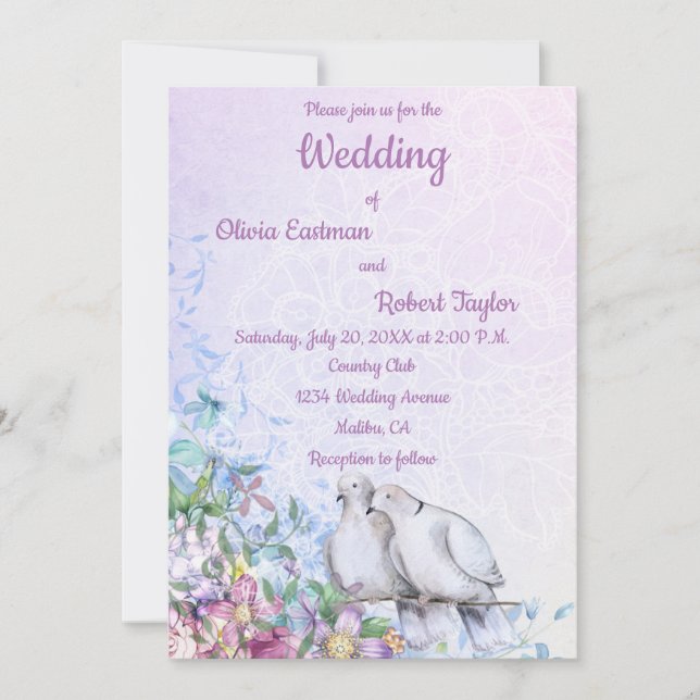 Personalized romantic white doves wedding invitation (Front)