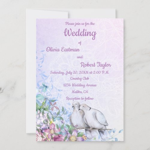 Personalized romantic white doves wedding invitation