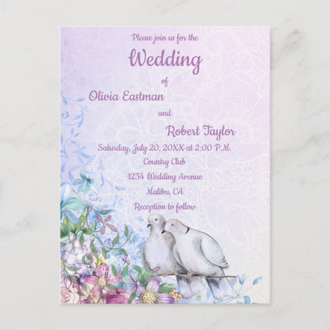 Personalized romantic white doves wedding postcard (Front)
