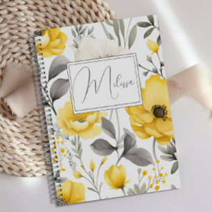 Personalized Romantic Yellow Grey Floral Journal