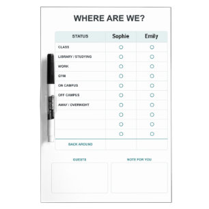 Personalized Roommate Where Are We? Dry Erase Board