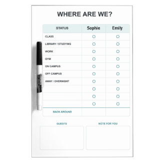 Personalized Roommate Where Are We? Dry Erase Board