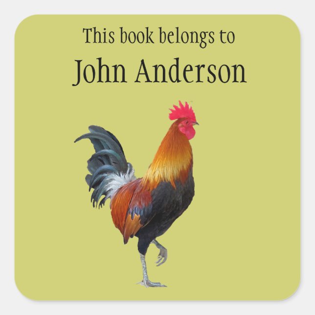 Personalized Rooster Bookplate Sticker (Front)