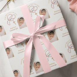 Personalized Rosary Beads Baptism Photo Catholic Wrapping Paper