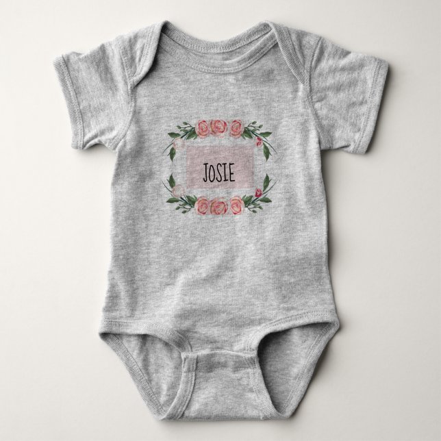 Personalized Rose Baby Girl Bodysuit (Front)