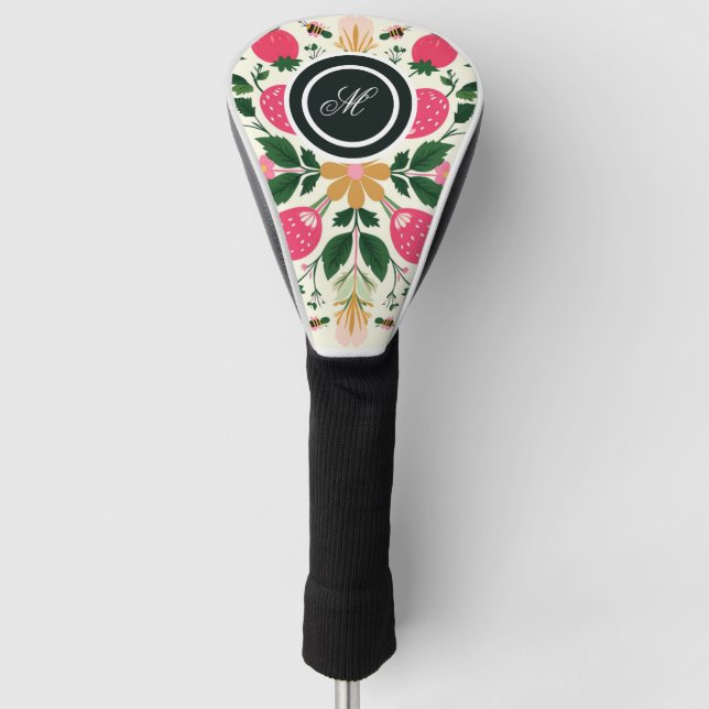 Personalized Rose Boho Floral Watercolor  Golf Head Cover (Front)