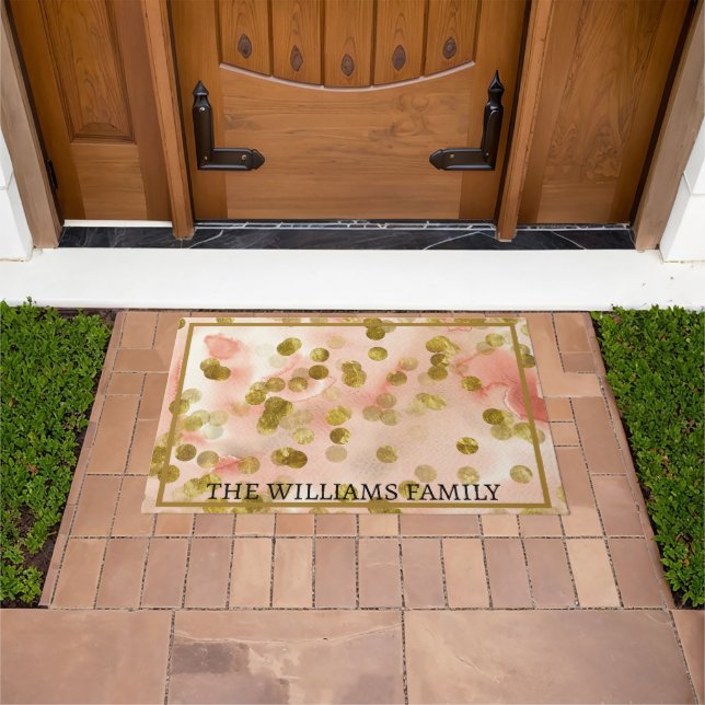 Personalized Rose & Brown Circles Pattern  Doormat (Outdoor)