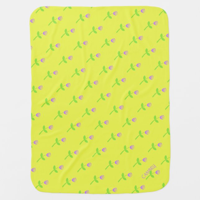Personalized Rose Bud Pattern Swaddle Blanket (Front)