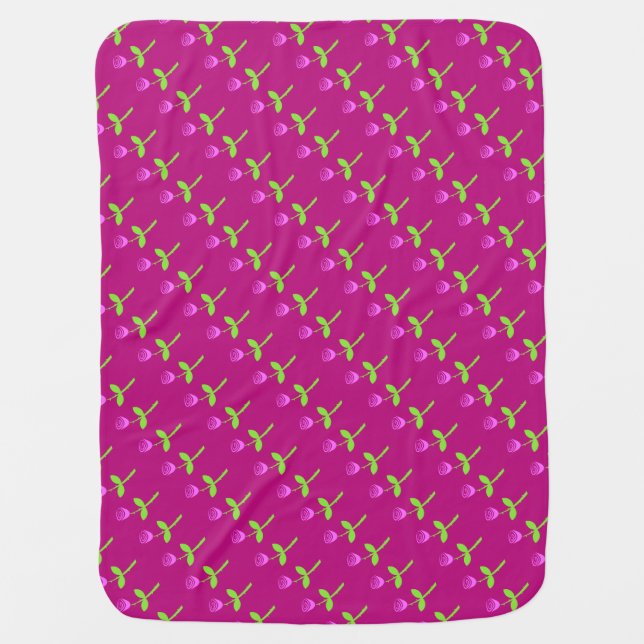 Personalized Rose Bud Pattern Swaddle Blanket (Front)