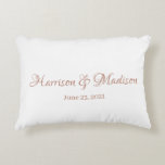 Personalized Rose Custom Couple Name Date Wedding Accent Pillow<br><div class="desc">Personalized Script Custom Couple Name and Date Wedding Accent Pillow.
Elegant,  classic,  minimalist design.
Faux rose gold and white.</div>