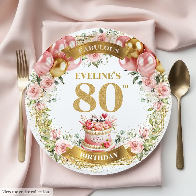 Personalized Rose Gold 80th Birthday Paper Plates (Personalized Rose Gold 80th Birthday Paper Plates)