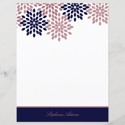 Personalized Rose Gold and Navy Blue Modern Floral