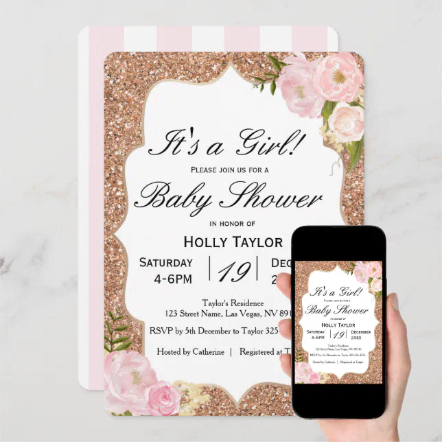 Personalized Rose Gold Baby Shower Invitation | Zazzle