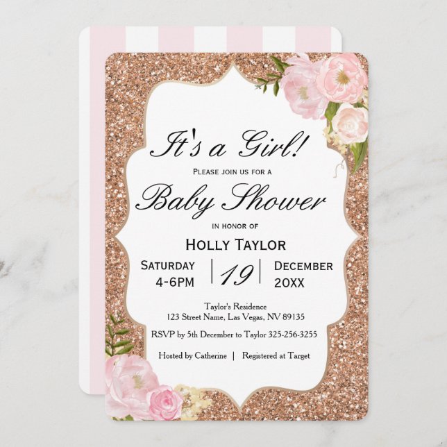 Personalized Rose Gold Baby Shower Invitation (Front/Back)