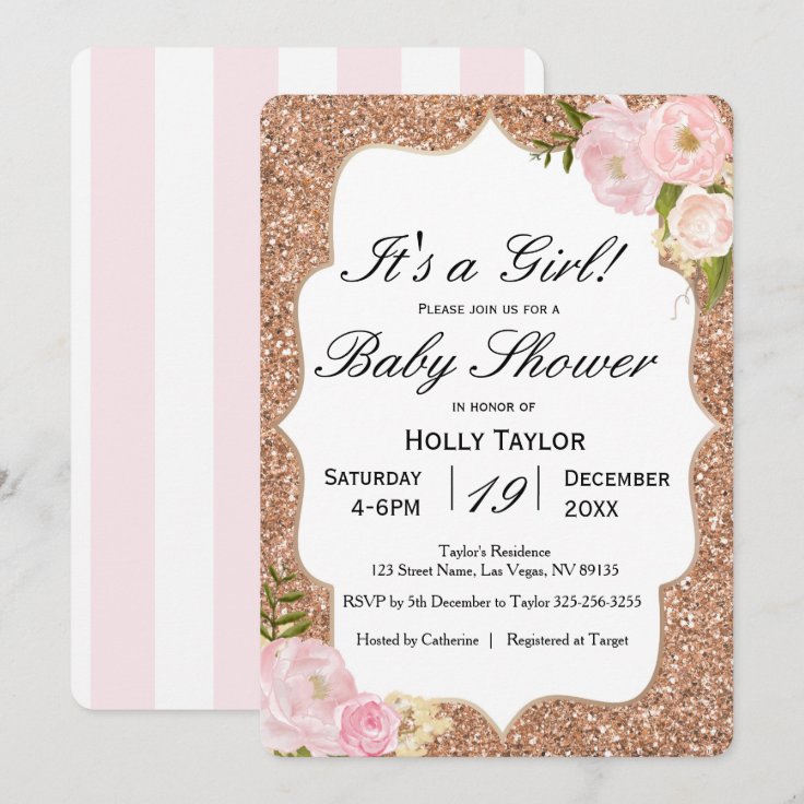 Personalized Rose Gold Baby Shower Invitation Zazzle