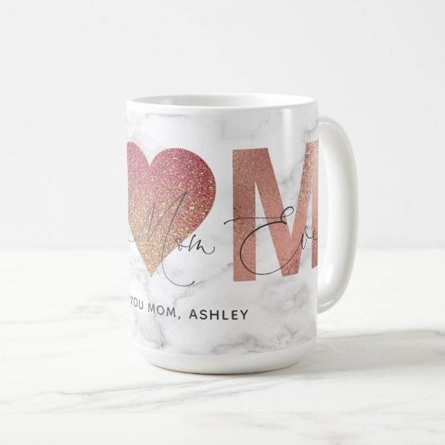 Personalized Rose Gold Best Mom Quote Mother's Day Coffee Mug (Front Right)