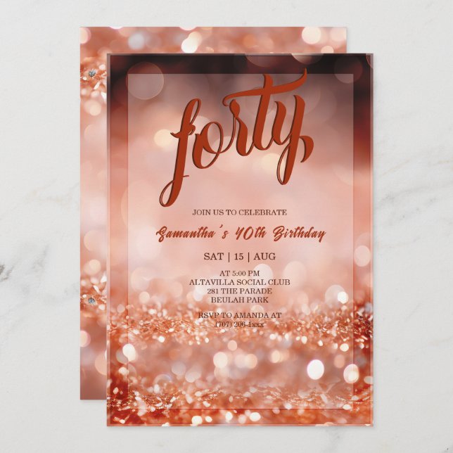 Personalized  Rose Gold Birthday Party Invitation (Front/Back)