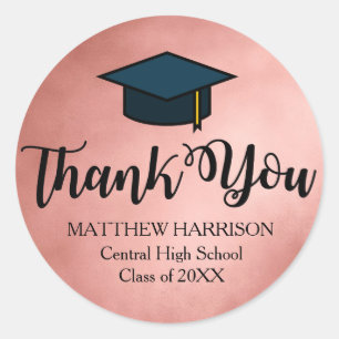 Personalized Rose Gold Black Thank You Graduation Classic Round Sticker