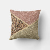 Personalized Rose Gold Blush Glitter Leopard Throw Pillow (Back)