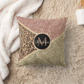 Personalized Rose Gold Blush Glitter Leopard Throw Pillow (Blanket)