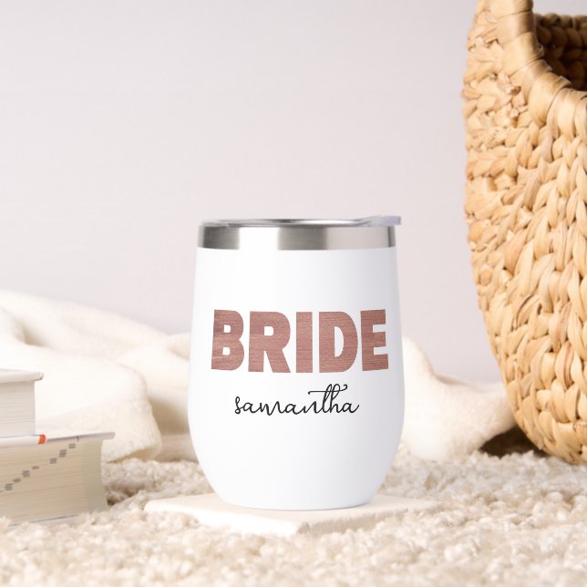 Personalized Rose Gold Bride Name Thermal Wine Tumbler (Living Room)