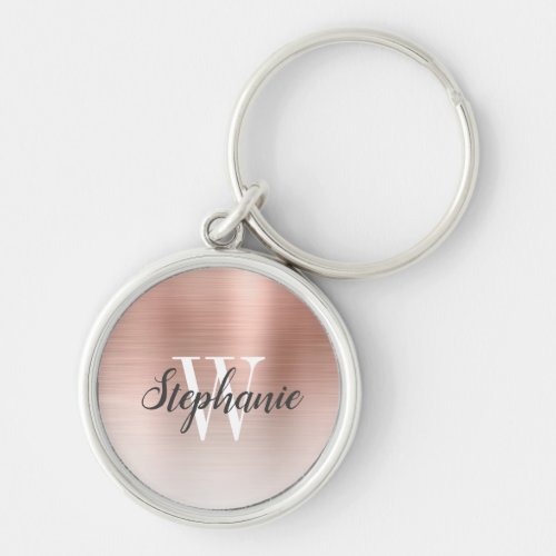 Personalized Rose Gold Brushed Metal Monogram Keychain