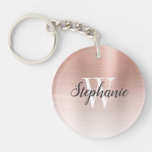 Personalized Rose Gold Brushed Metal Monogram Keychain