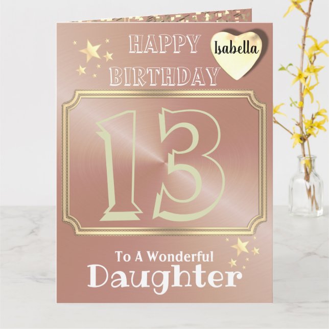 Personalized Rose Gold Daughter Birthday Card (Yellow Flower)