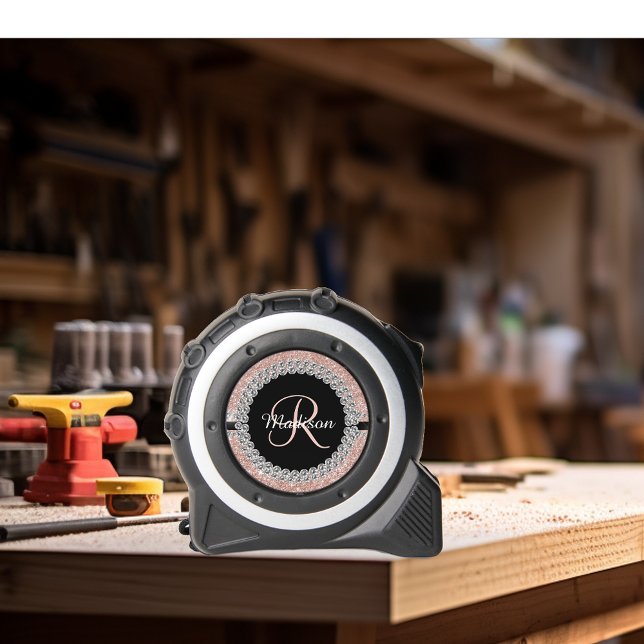 Personalized Rose Gold Diamond Glitter Look Tape Measure (Creator Uploaded)