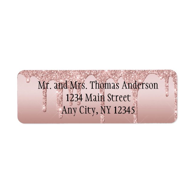Personalized Rose Gold Dripping Glitter Blush Pink Label (Front)