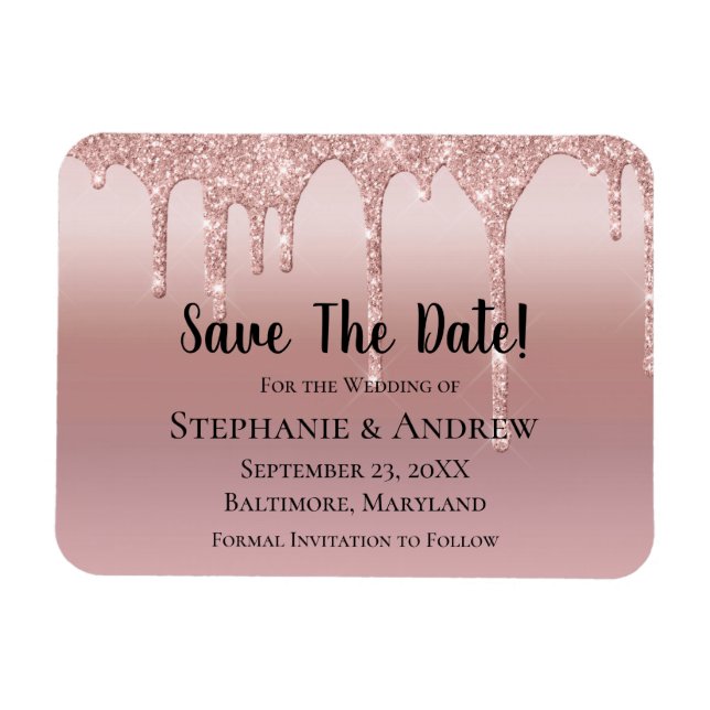 Personalized Rose Gold Dripping Glitter Blush Pink Magnet (Horizontal)